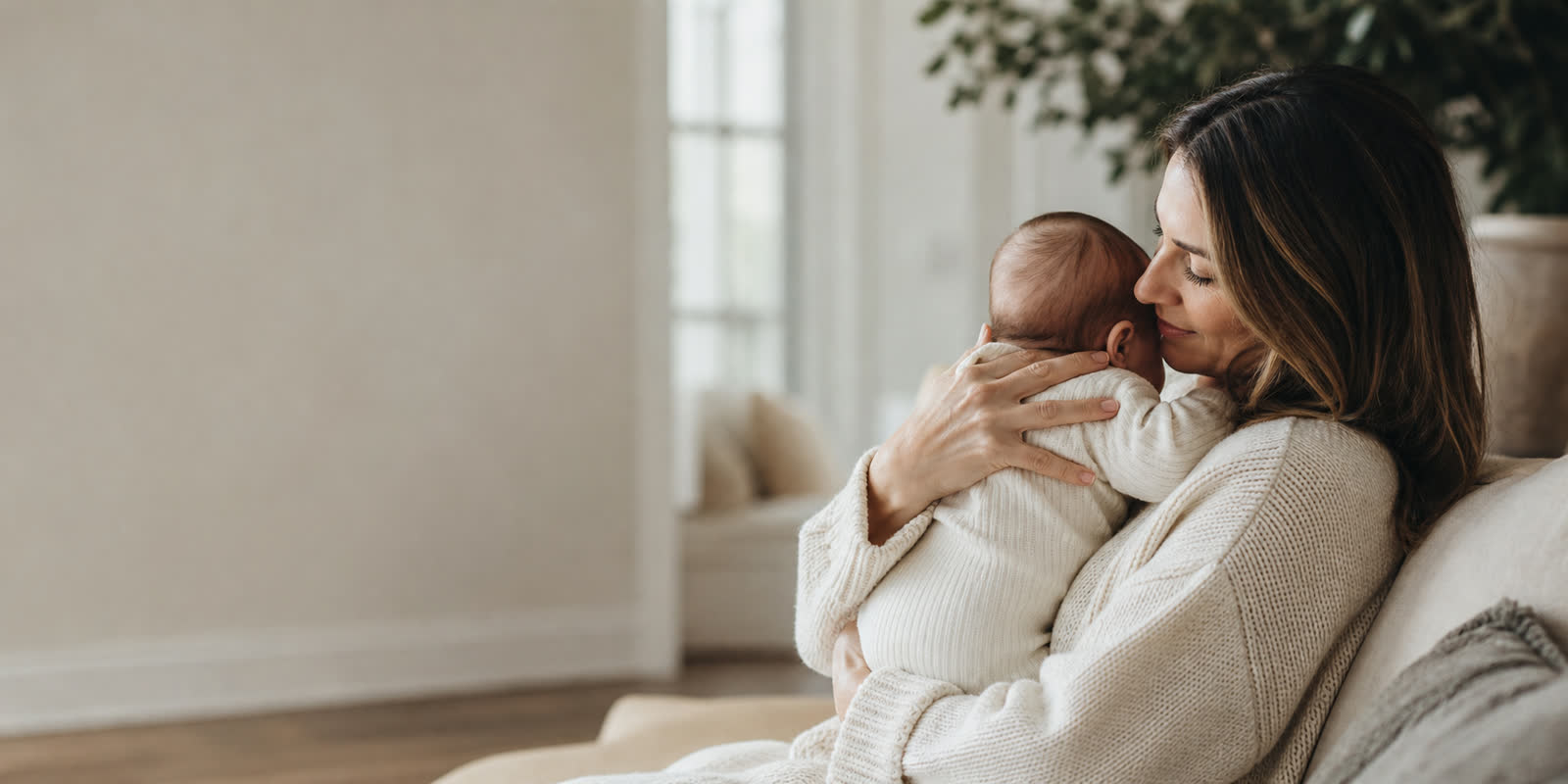 A mother at home with her baby
