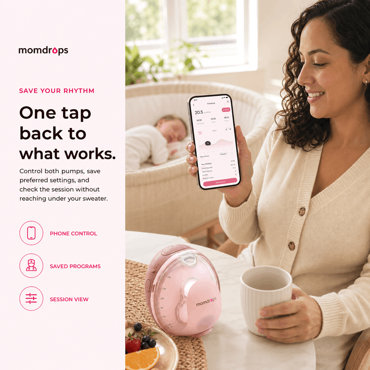 Momdrops Heated Wearable Breast Pump — Hands-Free, Whole-Cup Warmth