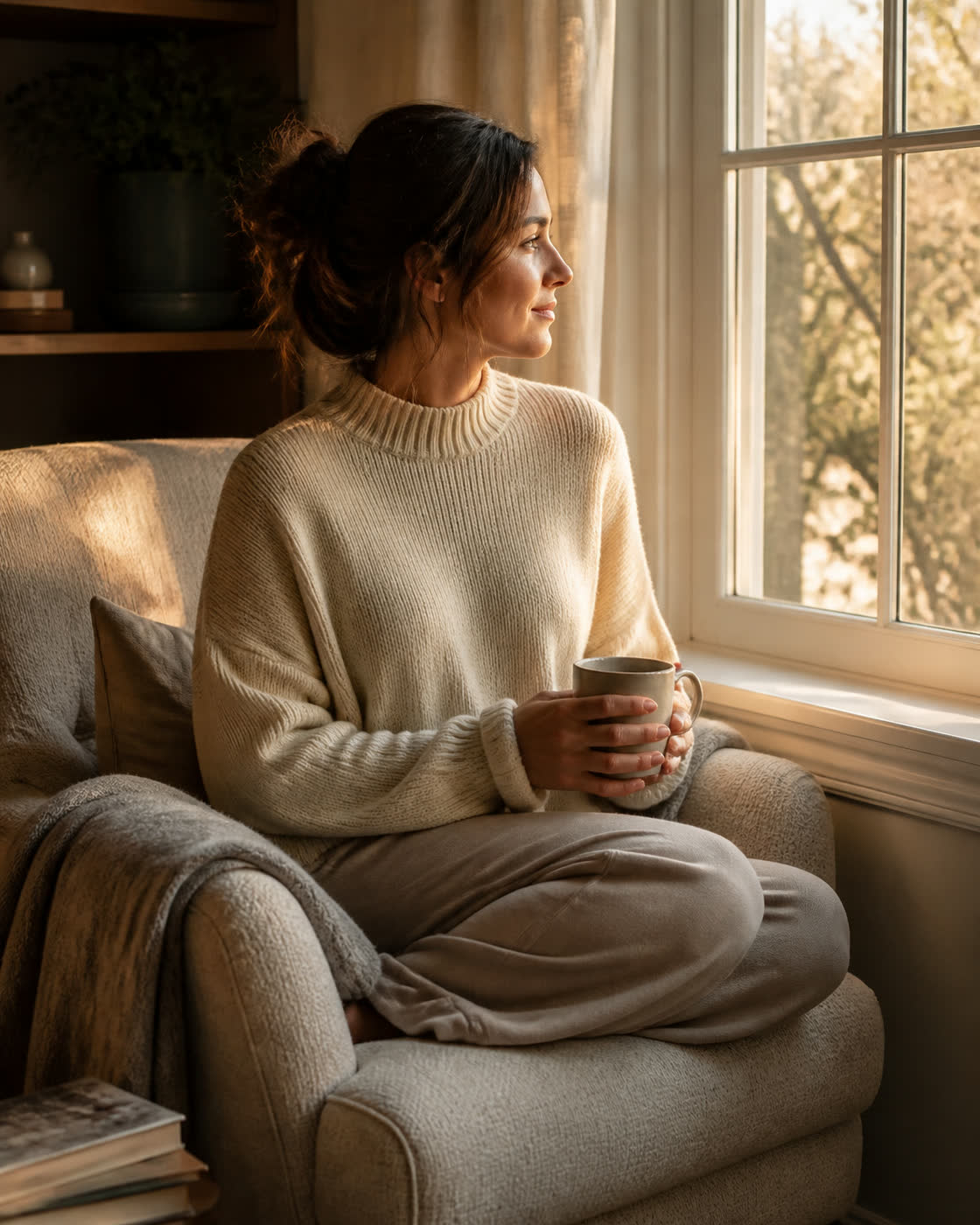 Momdrops worn hands-free under a knit sweater