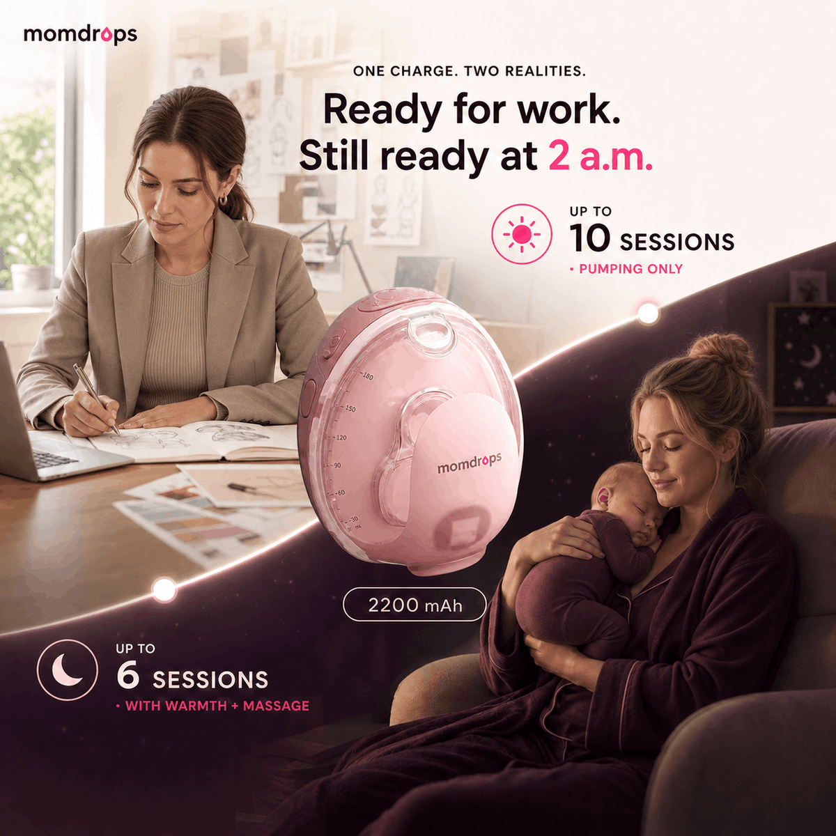 Momdrops Heated Wearable Breast Pump — Hands-Free, Whole-Cup Warmth