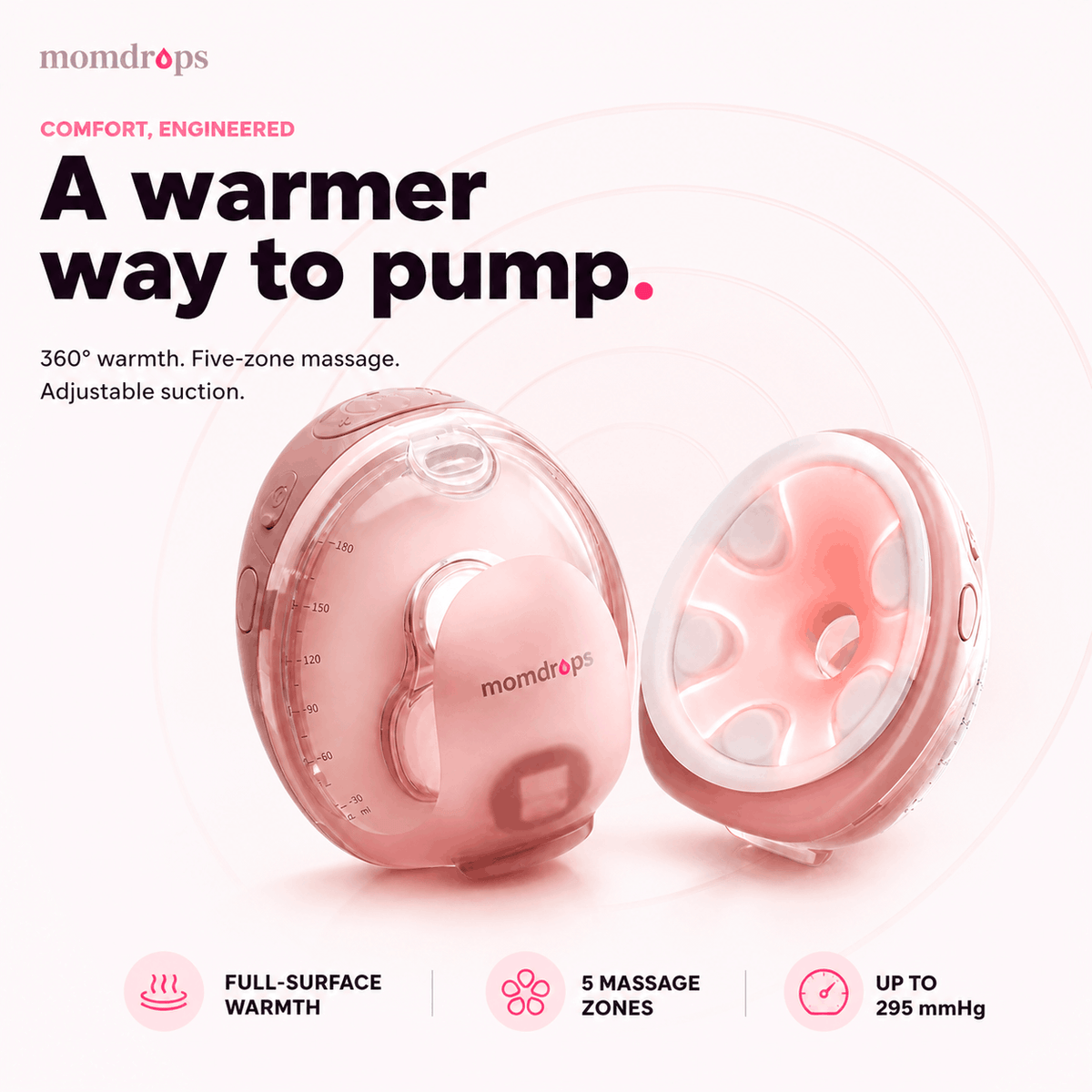 Momdrops Heated Wearable Breast Pump — Hands-Free, Whole-Cup Warmth